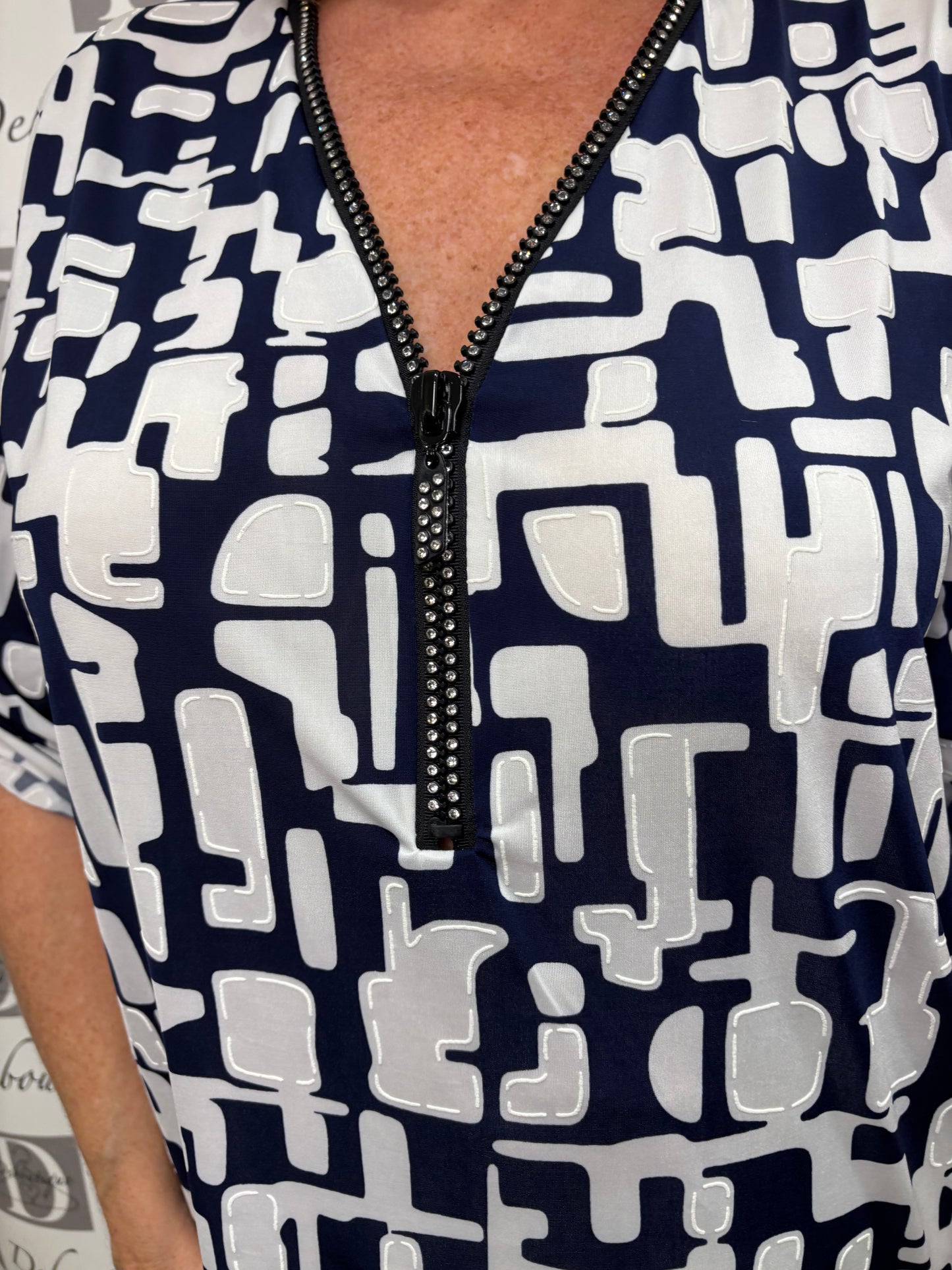 Navy & White Zip Top Debbie