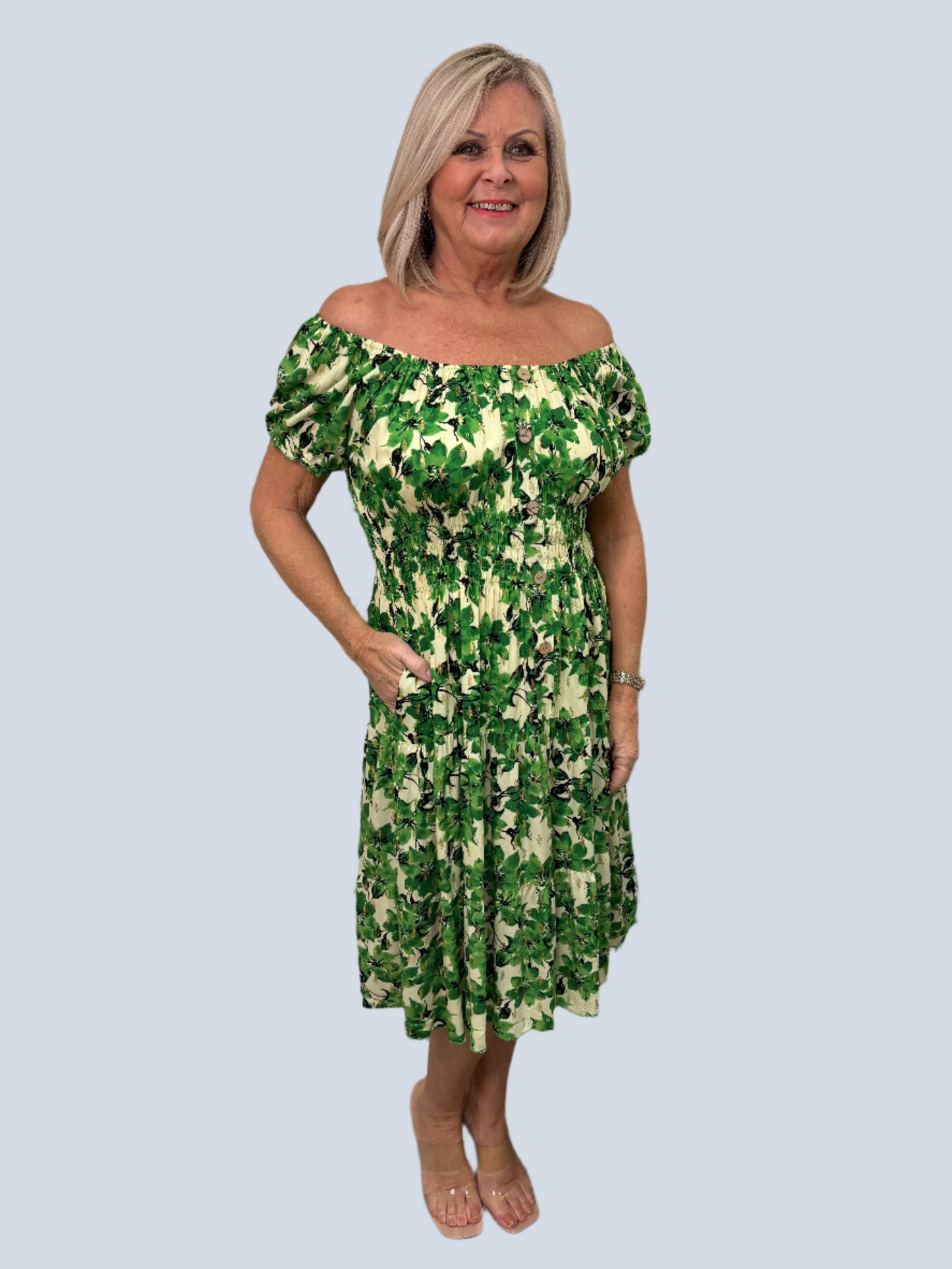 Green Lily Midi Bardot Dress