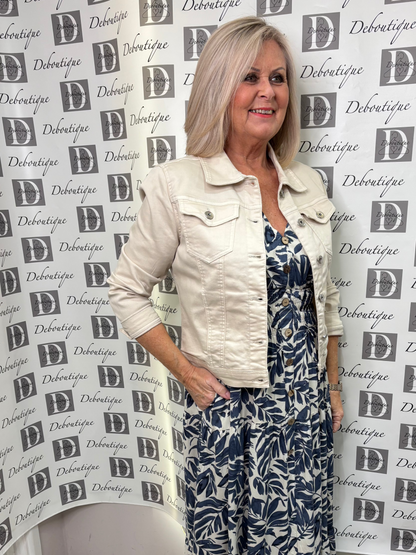 Cropped Cream Denim Jacket