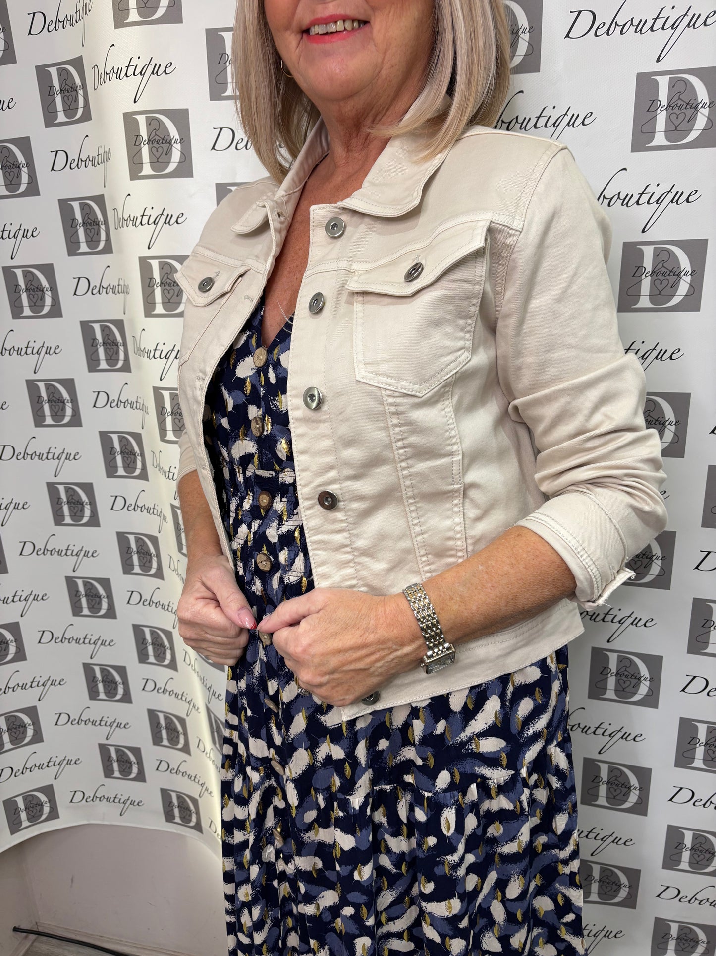 Cropped Cream Denim Jacket