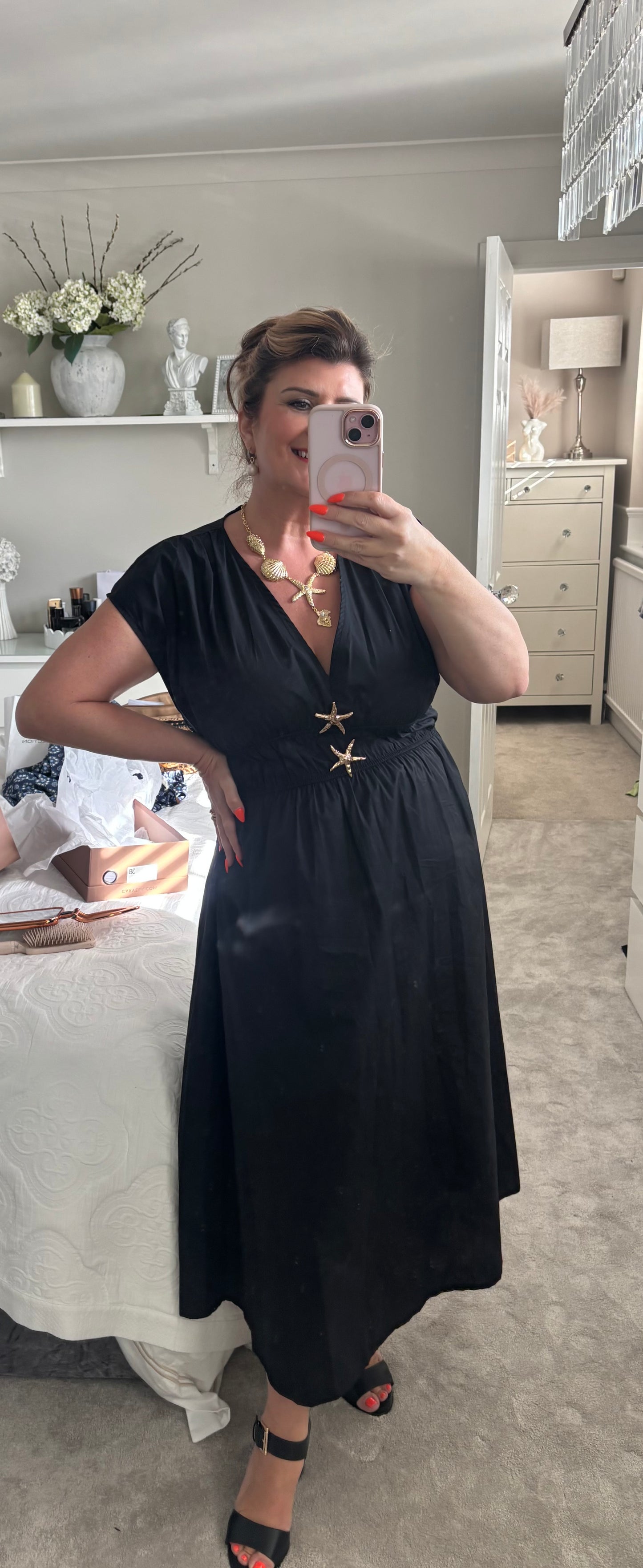 Double Star Cap Sleeve Midi Dress