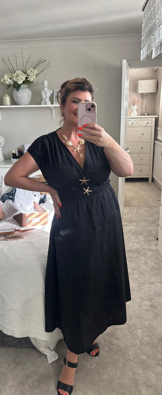Double Star Cap Sleeve Midi Dress